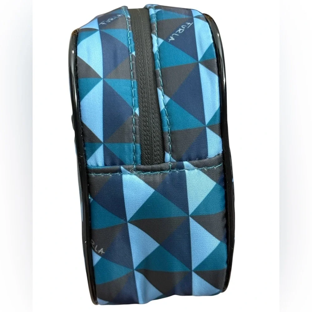 New Furla blue geometric cosmetic pouch with dust bag